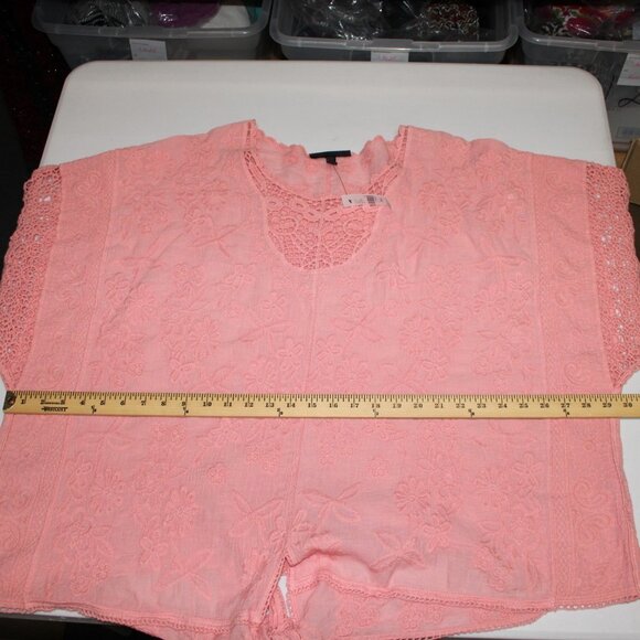 Lane Bryant Top $60 Sz 26/28 Pink Embroidered Tie Cotton Rayon Top - Picture 11 of 12